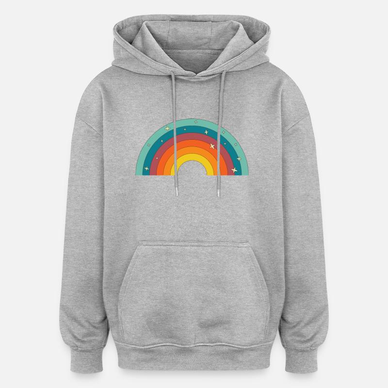 Arc-en-Ciel Rétro - Sweat à capuche oversize unisexe - gris chiné