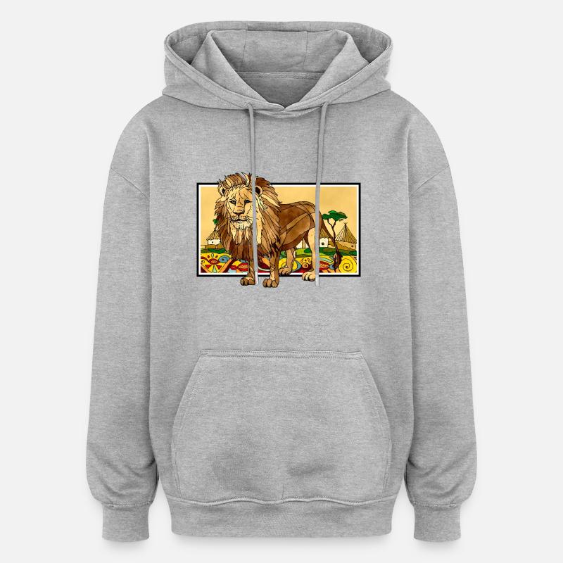 Löwe - Oversized Unisex Hoodie - Grau meliert