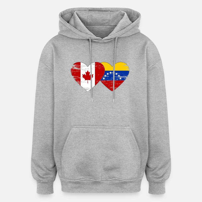 Drapeau Canada Venezuela coeur utilisé - Sweat à capuche oversize unisexe - gris chiné