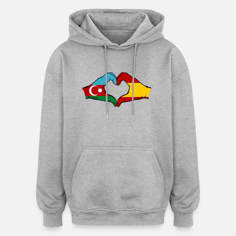 Azerbaïdjan Espagne Drapeau main coeur - Sweat à capuche oversize unisexe - gris chiné