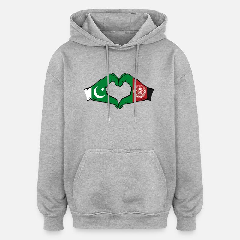 Pakistan Afghanistan drapeau mains coeur - Sweat à capuche oversize unisexe - gris chiné