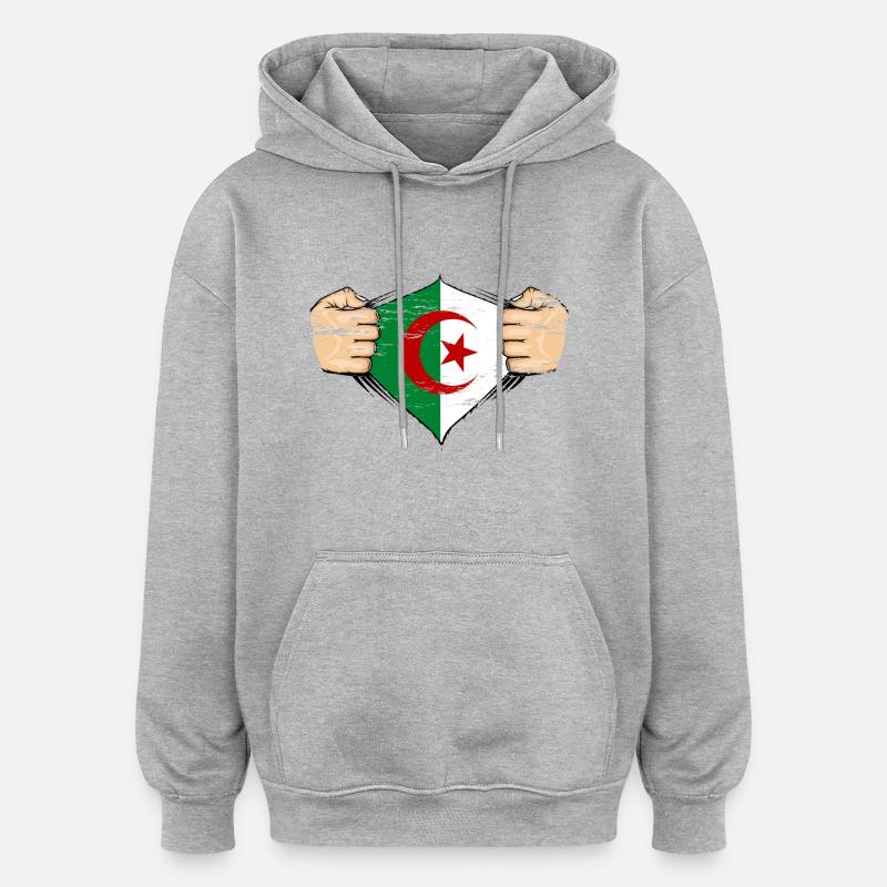 Drapeau de l’Algérie utilisé - Sweat à capuche oversize unisexe - gris chiné