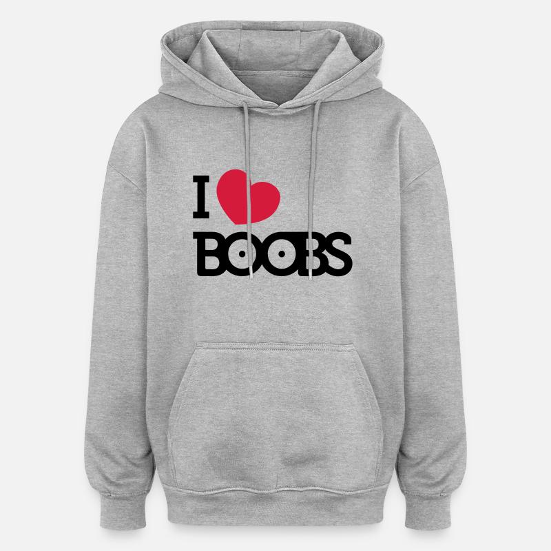 J'aime seins - Sweat à capuche oversize unisexe - gris chiné