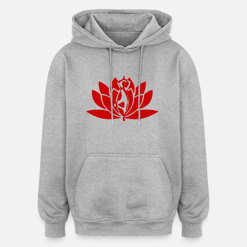 Yoga fleur rouge - Sweat à capuche oversize unisexe - gris chiné