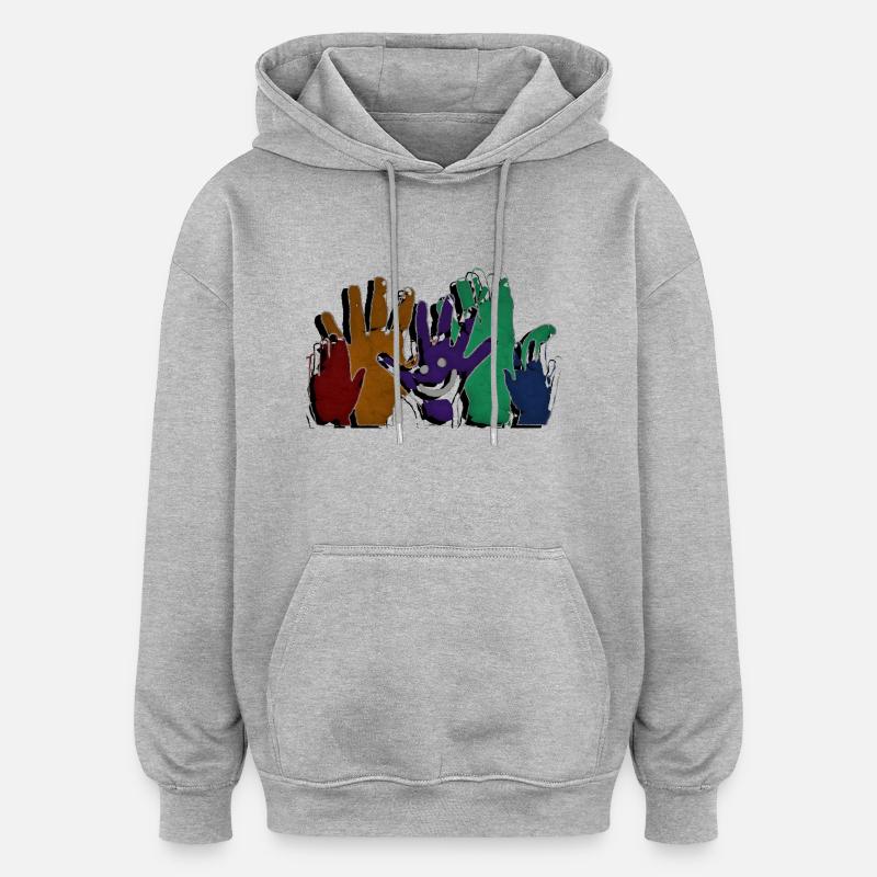 BONJOUR mains - style grunge - Sweat à capuche oversize unisexe - gris chiné
