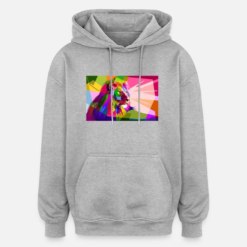 Lion - Sweat à capuche oversize unisexe - gris chiné