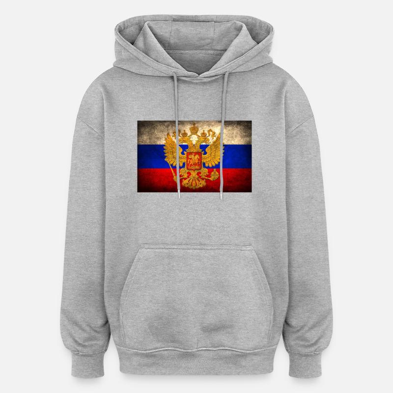 Drapeau russe - Sweat à capuche oversize unisexe - gris chiné