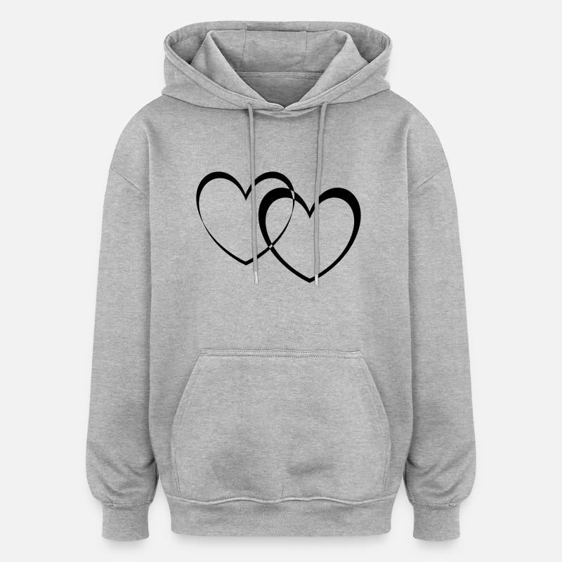 Double cœur - Sweat à capuche oversize unisexe - gris chiné