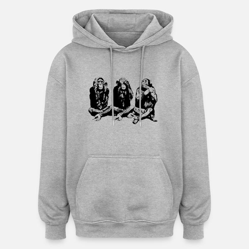 3_weise_affen - Sweat à capuche oversize unisexe - gris chiné