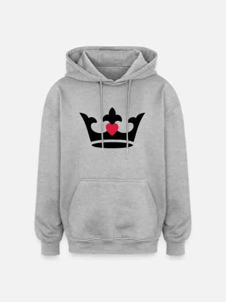 Krone - Herz - Oversized Unisex Hoodie - Grau meliert