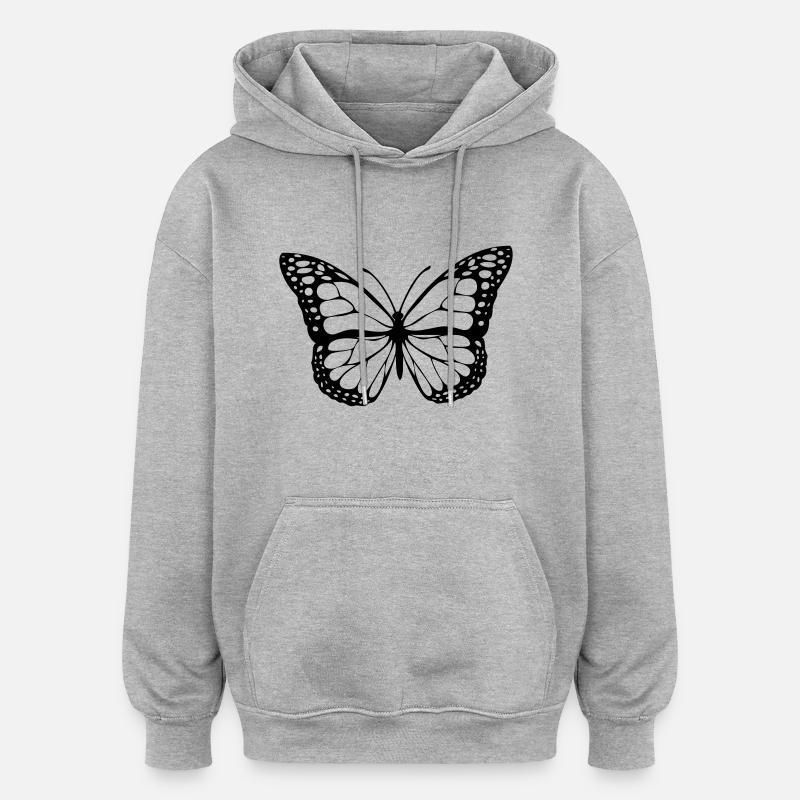 PAPILLON - Sweat à capuche oversize unisexe - gris chiné