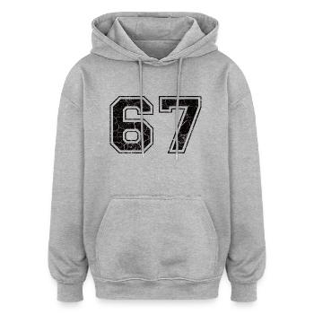 Zahl 67 im Vintage-Shabby-Chic - Oversized Unisex Hoodie - Grau meliert - Vorne - Noah (186cm)
