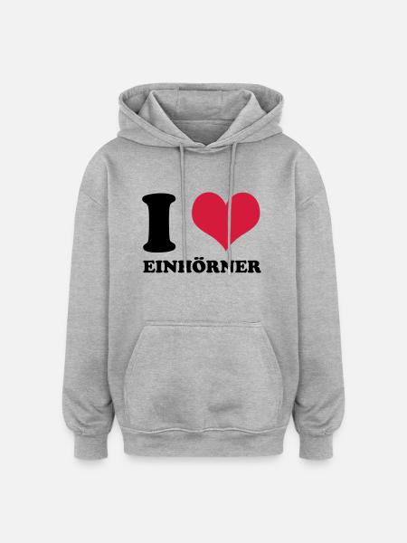 I Love Einhörner - Oversized Unisex Hoodie - Grau meliert