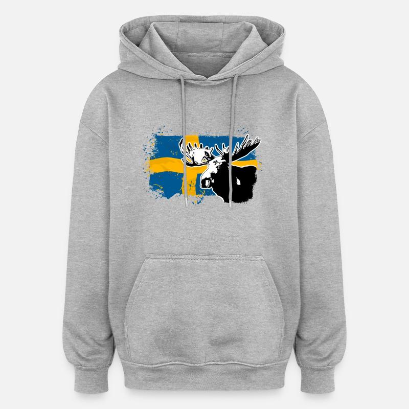 Sweden - Moose & Flag - Oversized Unisex Hoodie - Grau meliert