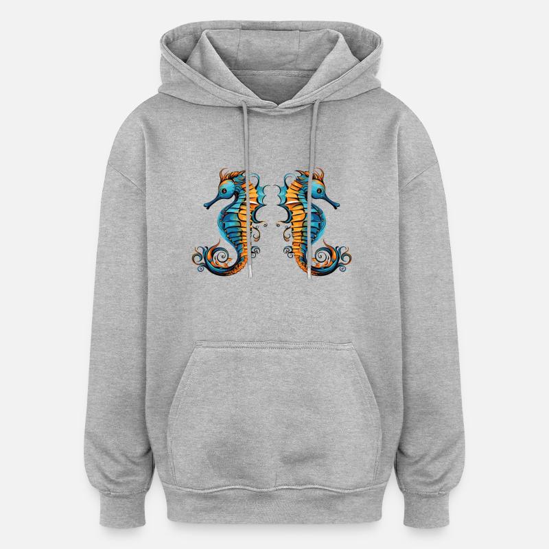 Hippocampe 2 - Sweat à capuche oversize unisexe - gris chiné