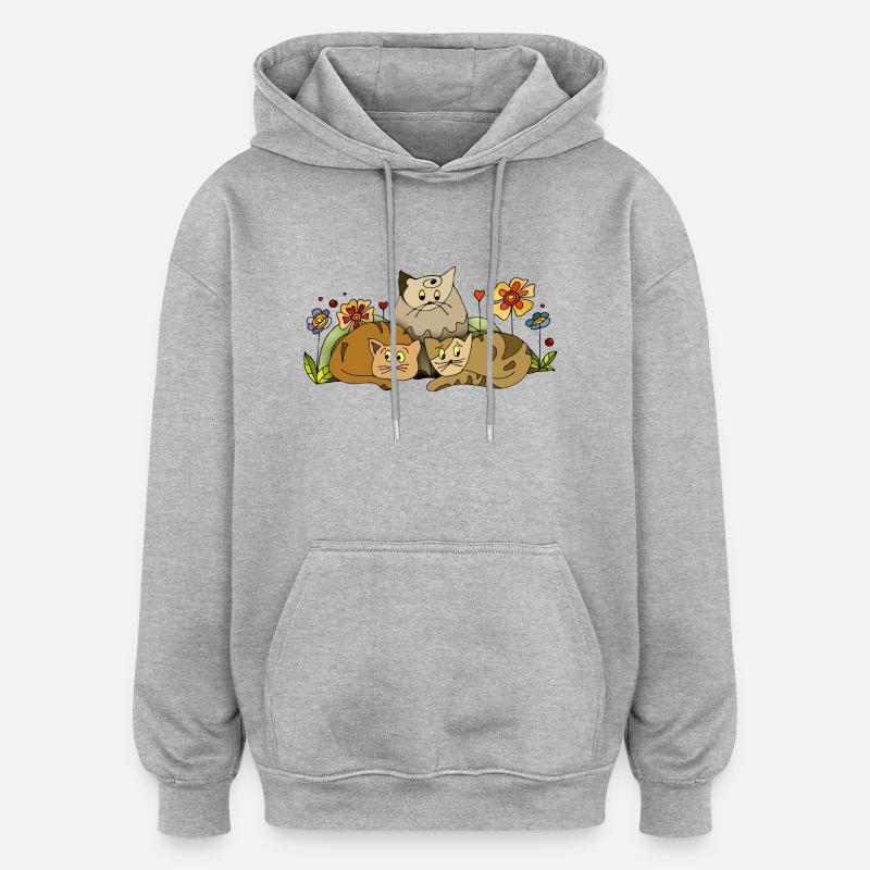 Chats - Sweat à capuche oversize unisexe - gris chiné