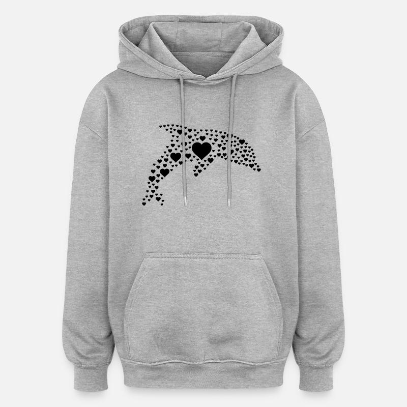 Delfin Herzen - Oversized Unisex Hoodie - Grau meliert