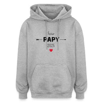 Futur papy 2025 - Sweat à capuche oversize unisexe - gris chiné - Devant - Noah (186cm)