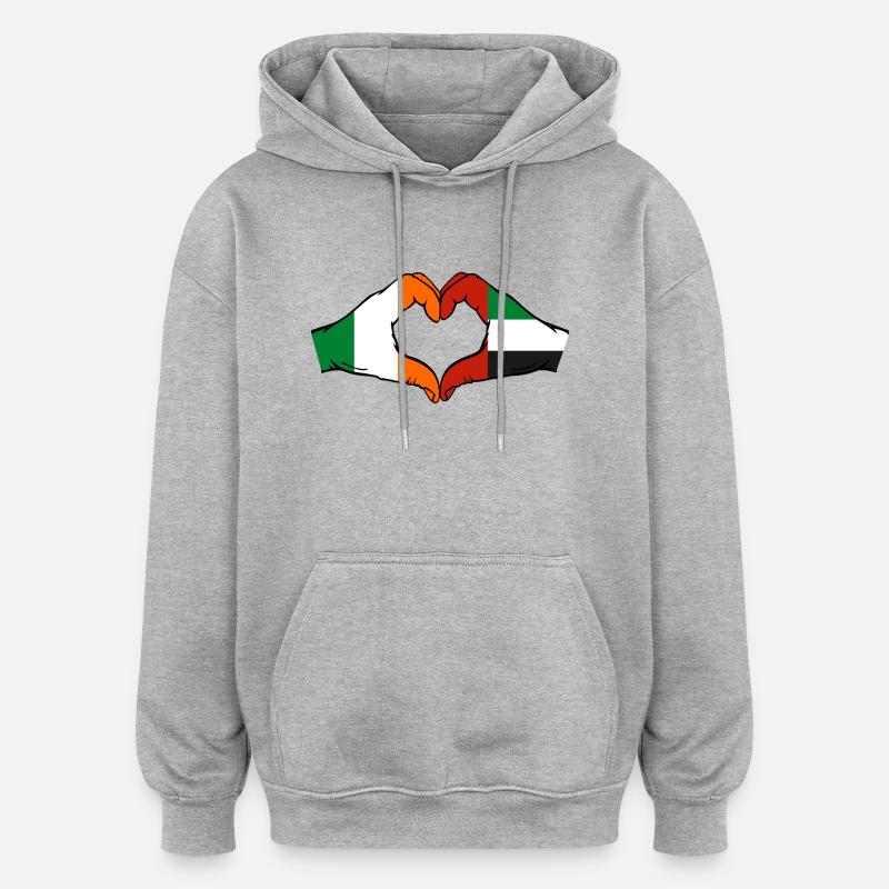 Irlande, Émirats arabes unis, Cœur - Sweat à capuche oversize unisexe - gris chiné