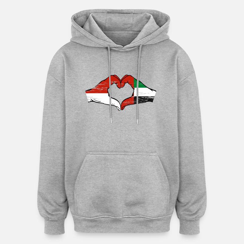Indonésie Émirats arabes unis Cœur - Sweat à capuche oversize unisexe - gris chiné