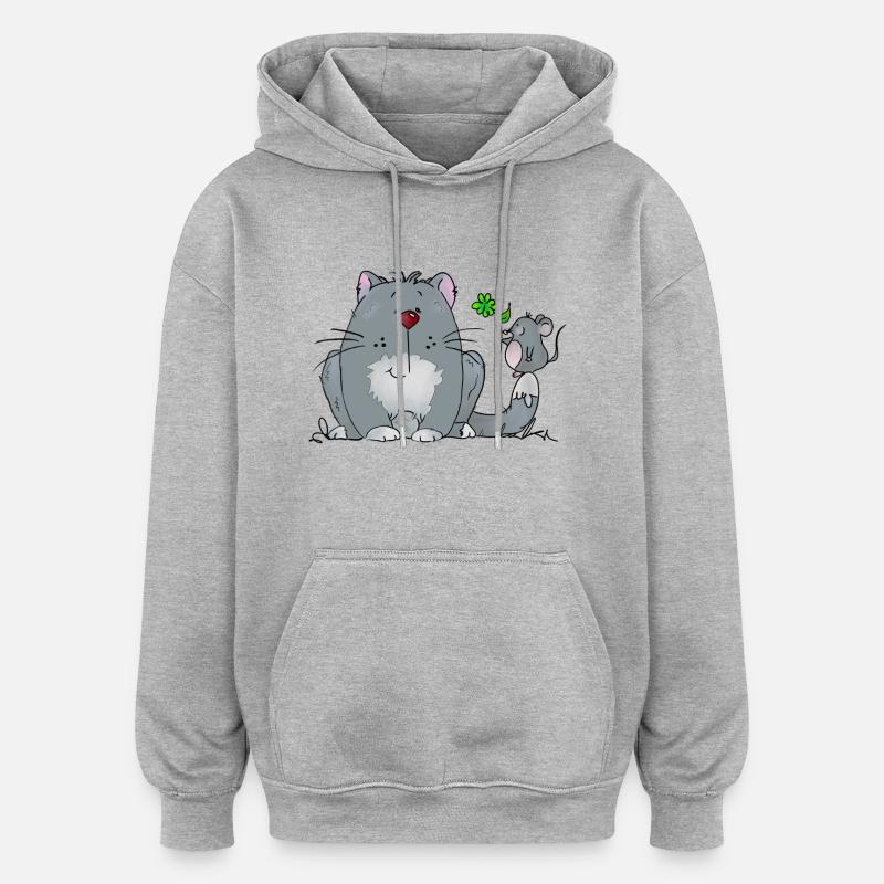 Chat et souris - Sweat à capuche oversize unisexe - gris chiné