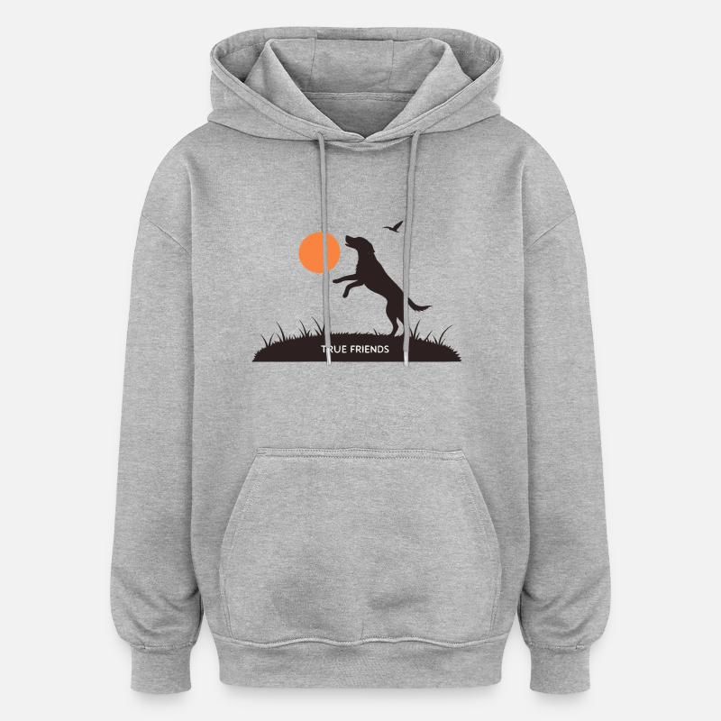 LES CHIENS, DE VRAIS AMIS - Sweat à capuche oversize unisexe - gris chiné
