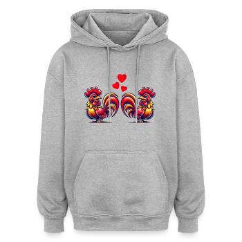 Amour - Sweat à capuche oversize unisexe - gris chiné - Devant - Noah (186cm)