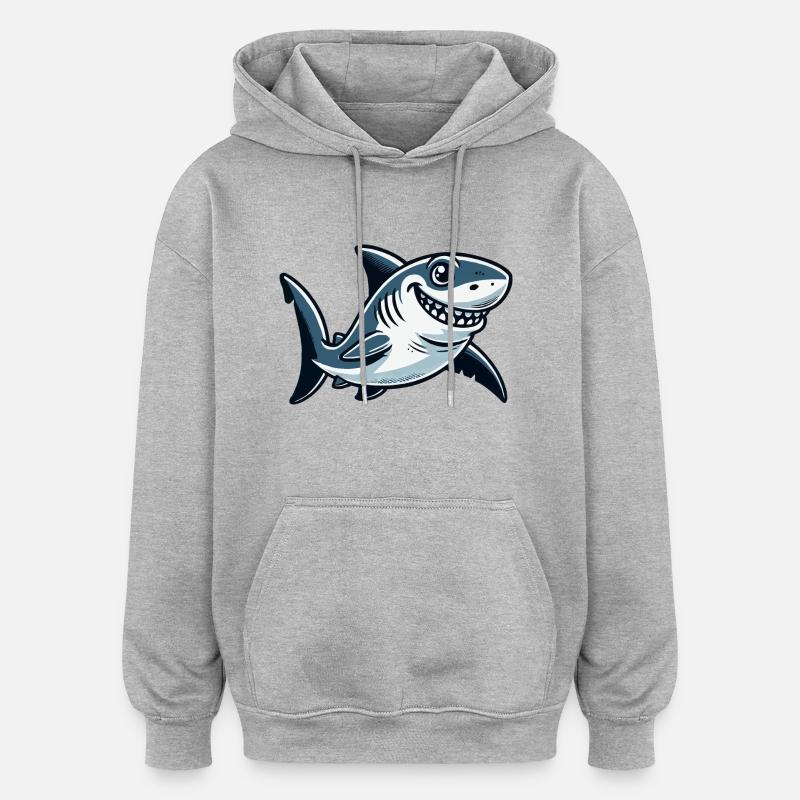 Bande dessinée requin - Sweat à capuche oversize unisexe - gris chiné