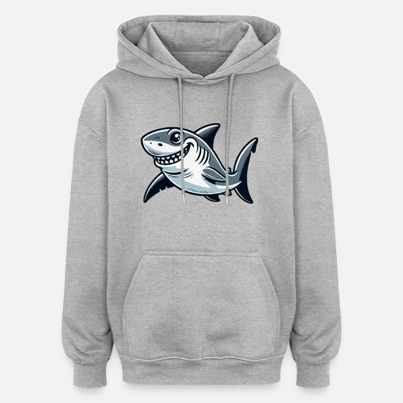 Bande dessinée requin - Sweat à capuche oversize unisexe - gris chiné