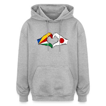 Seychelles Japon Drapeau Mains Coeur Forme - Sweat à capuche oversize unisexe - gris chiné - Devant - Noah (186cm)