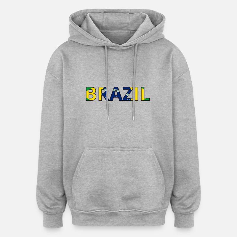 Drapeau Brazil - Sweat à capuche oversize unisexe - gris chiné