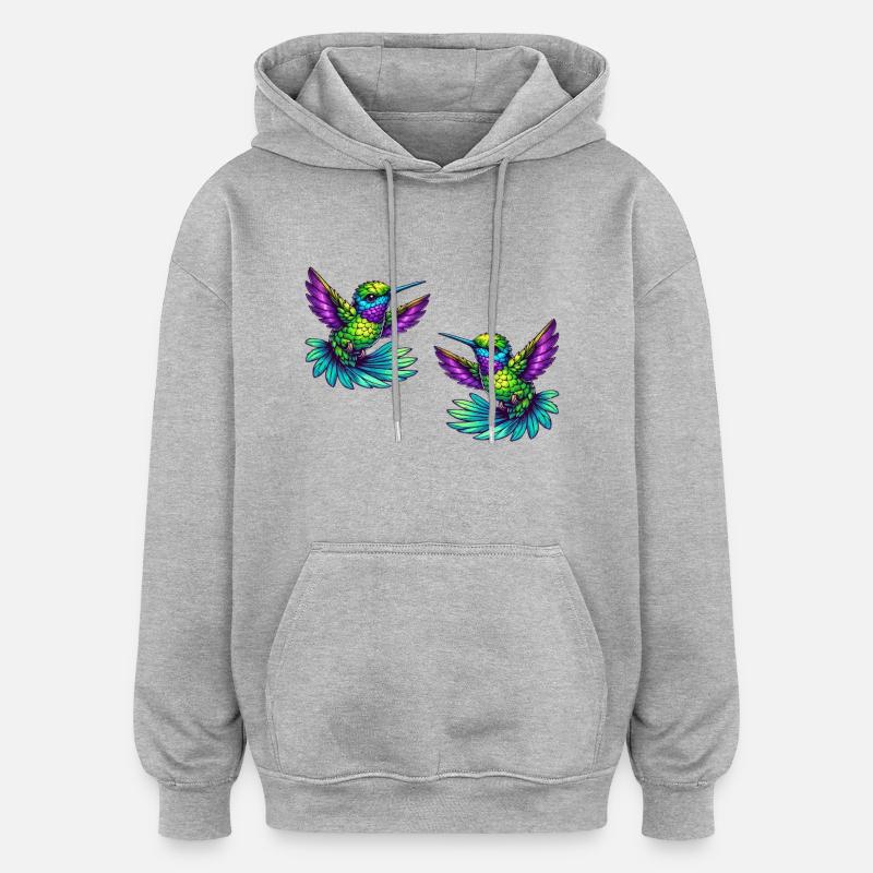 Colibri Oiseau 2 - Sweat à capuche oversize unisexe - gris chiné