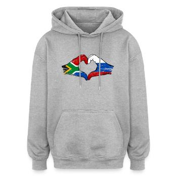 Afrique du Sud Russie Drapeau Mains Coeur Forme Utilisé - Sweat à capuche oversize unisexe - gris chiné - Devant - Noah (186cm)