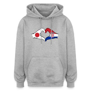 Japan Croatia Flag Hands Heart Shape - Oversized Unisex Hoodie - heather grey - Front - Noah (186cm)