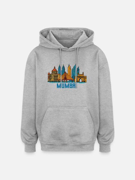 Mumbai, Inde - Sweat à capuche oversize unisexe - gris chiné