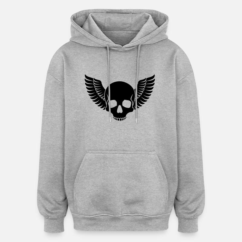 Crâne Ailes - Sweat à capuche oversize unisexe - gris chiné