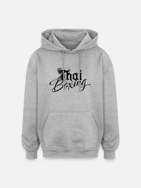 Thai Boxing Authentik - Oversized Unisex Hoodie - Grau meliert