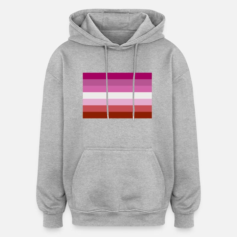 Drapeau de la fierté lesbienne - Sweat à capuche oversize unisexe - gris chiné