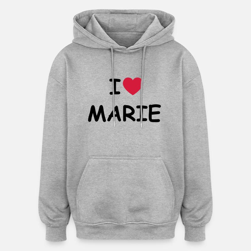 J'aime Marie - Sweat à capuche oversize unisexe - gris chiné