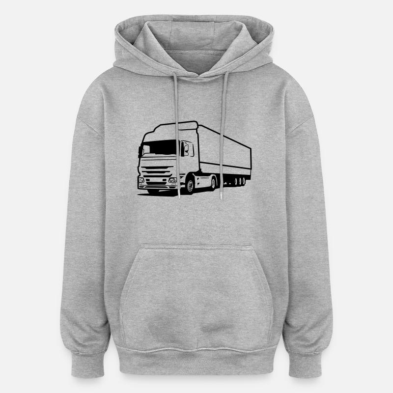 Route de camion camion - Sweat à capuche oversize unisexe - gris chiné