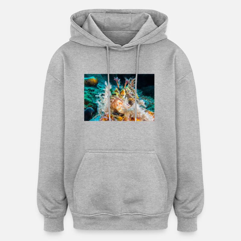 Poisson-scorpion - Sweat à capuche oversize unisexe - gris chiné