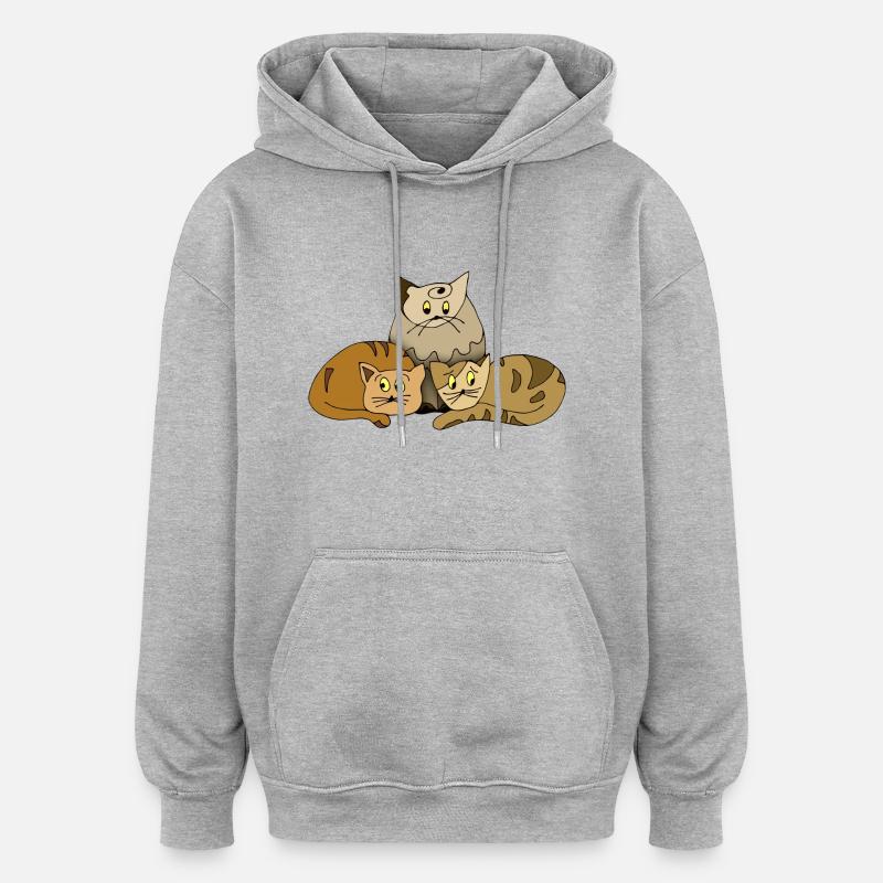 Chats - Sweat à capuche oversize unisexe - gris chiné