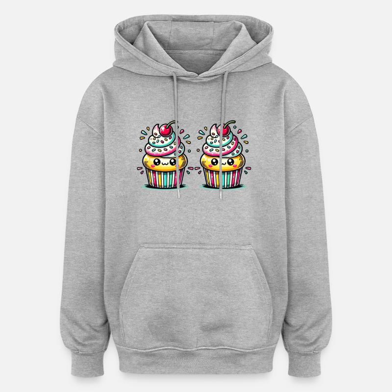 Bande dessinée de cupcakes - Sweat à capuche oversize unisexe - gris chiné