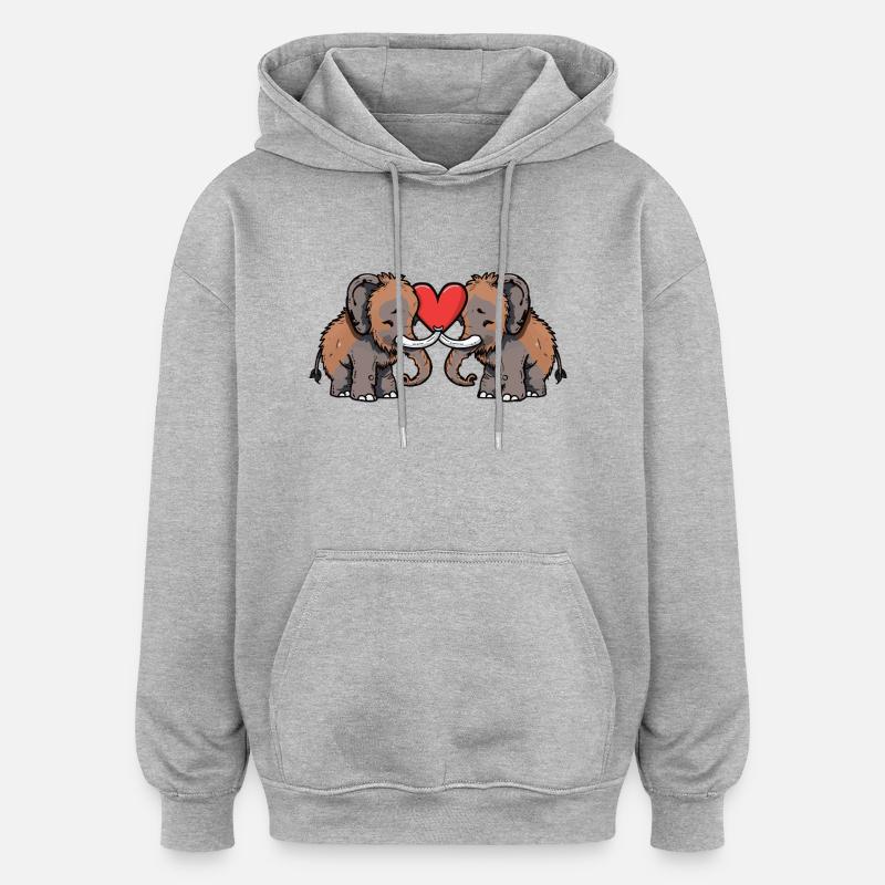 Couple mammouth Saint-Valentin - Sweat à capuche oversize unisexe - gris chiné