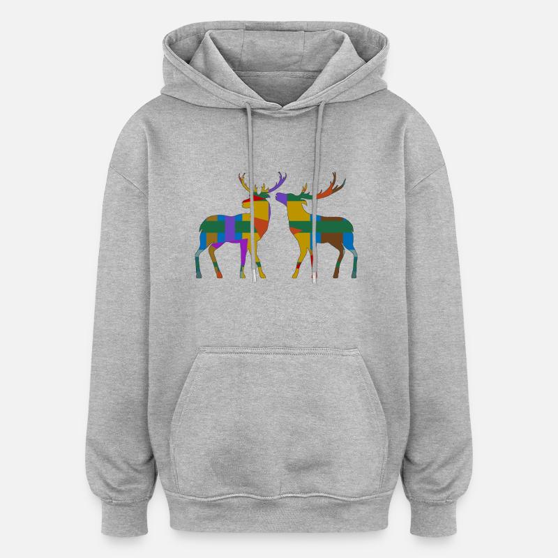 Cerf - Sweat à capuche oversize unisexe - gris chiné