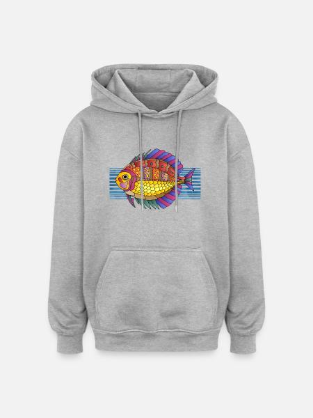 Poisson - Sweat à capuche oversize unisexe - gris chiné