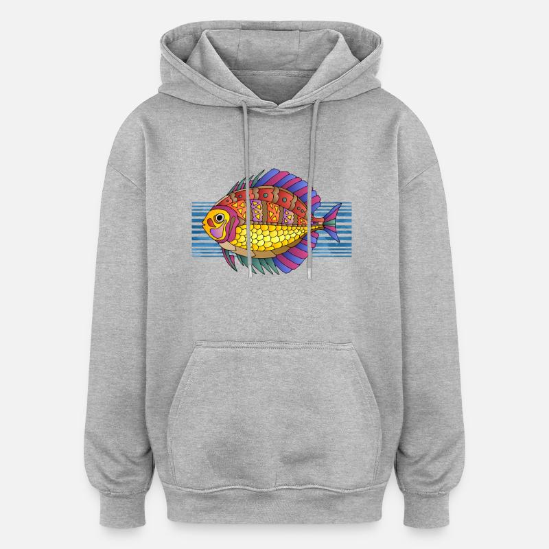 Fisch - Oversized Unisex Hoodie - Grau meliert