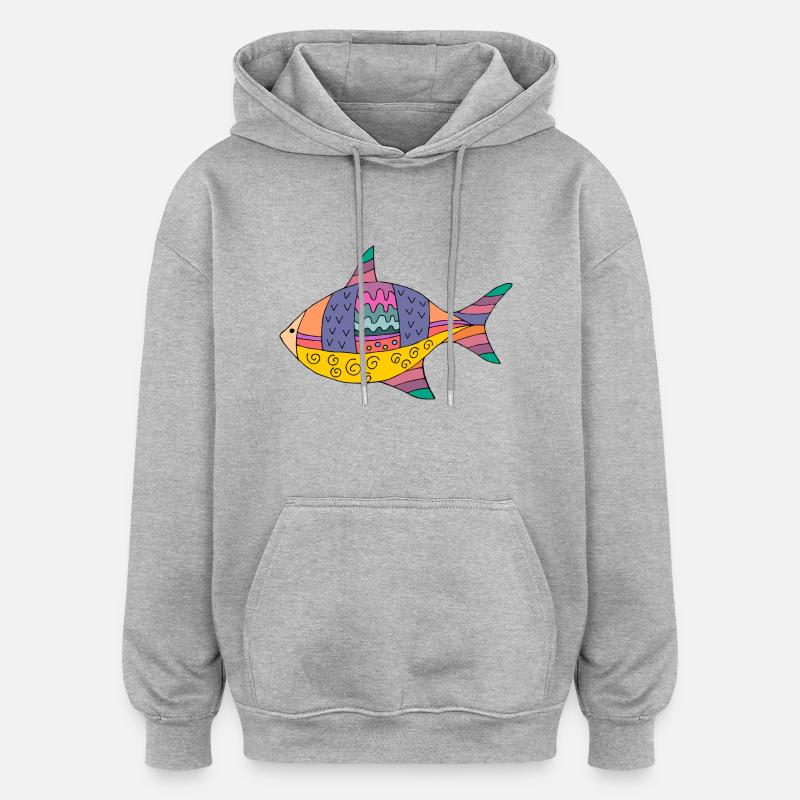 Poisson - Sweat à capuche oversize unisexe - gris chiné