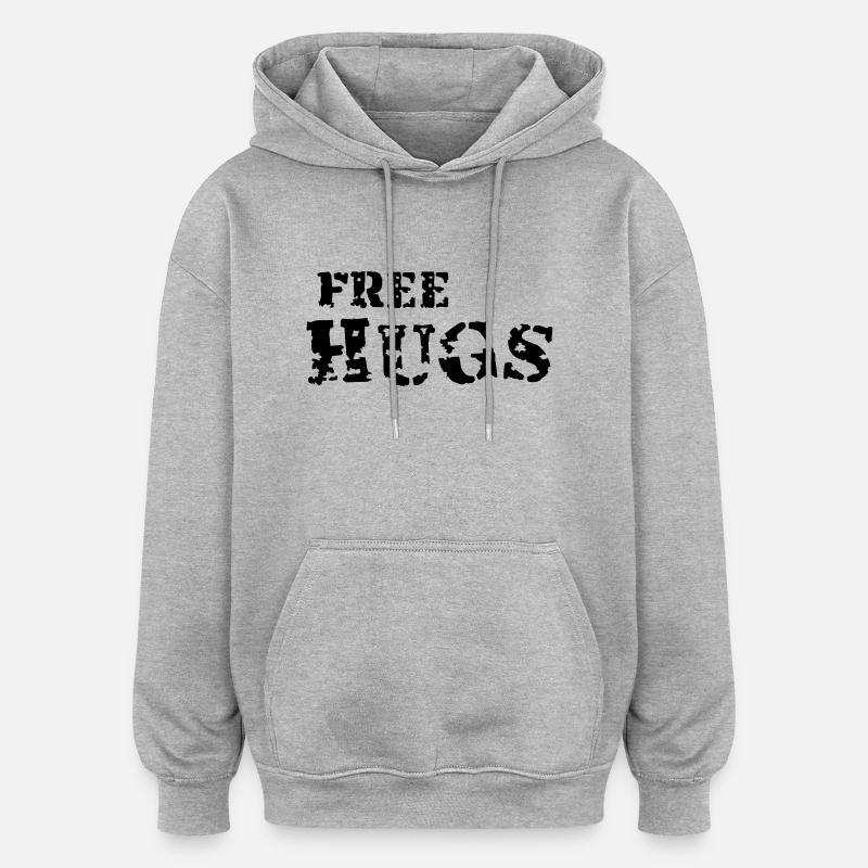 free hugs - Sweat à capuche oversize unisexe - gris chiné