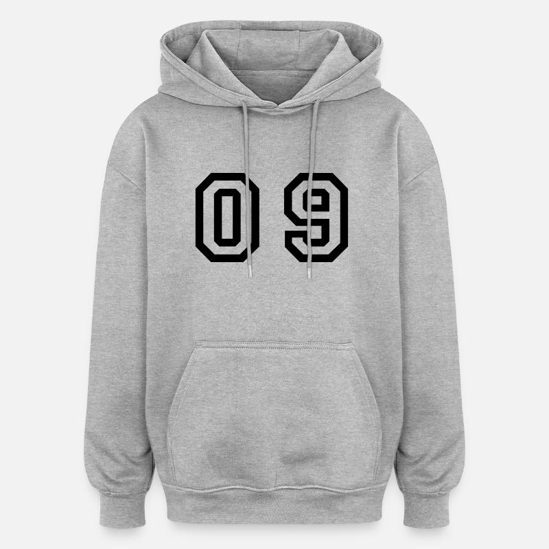 nombre - 09 - zéro neuf - Sweat à capuche oversize unisexe - gris chiné